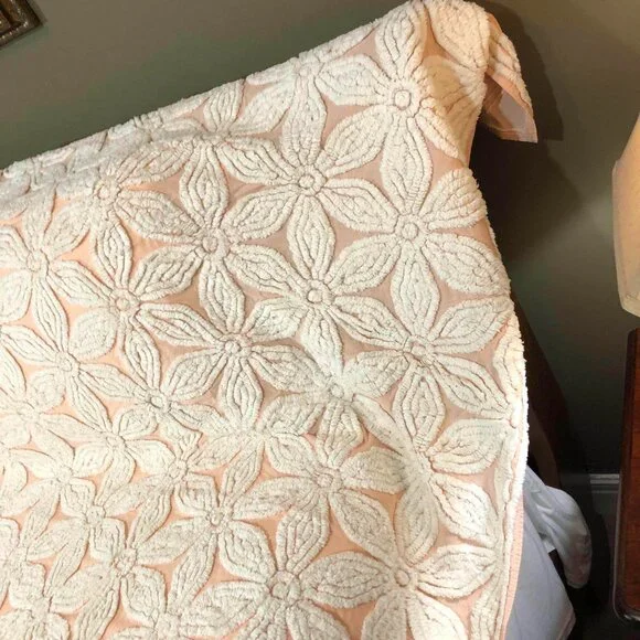 Vintage peach floral chenille bedspread